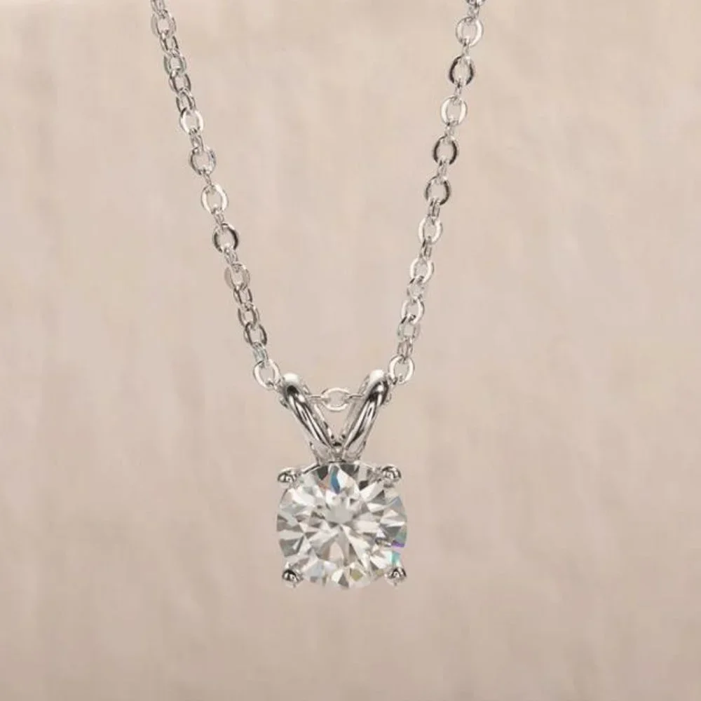 Certified 1ct. t.w. Moissanite Diamond Solitaire 4 Prone Pendant Necklace NEW